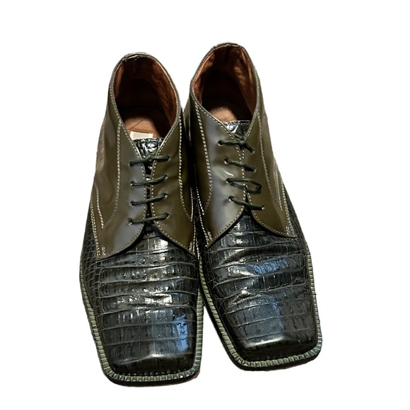 FRATELLI Men's Green Croc Embossed Leather Square Toe Lace Up Dress Shoe-Sz 9.5 - Picture 3 of 14